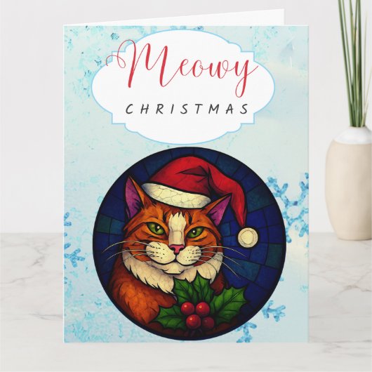 Carte Stained-Glass Christmas Orange Tabby Cat (Devant)