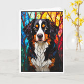 Carte Stained Glass Style Bernese Mountain Dog (Fleur jaune)