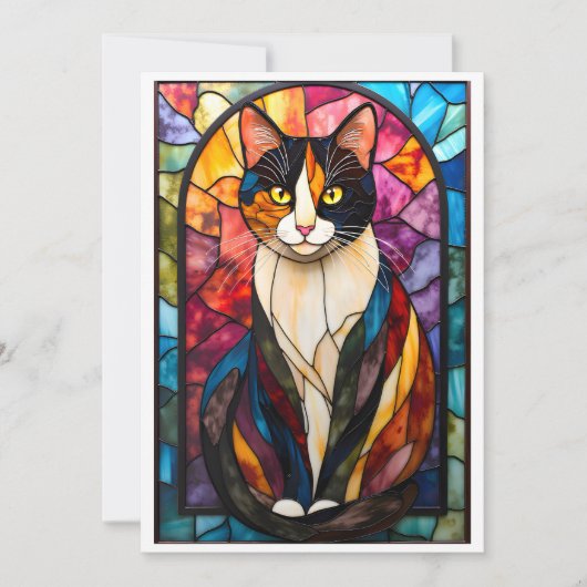 Carte Stained Glass Style Charming Calico Cat (Devant)