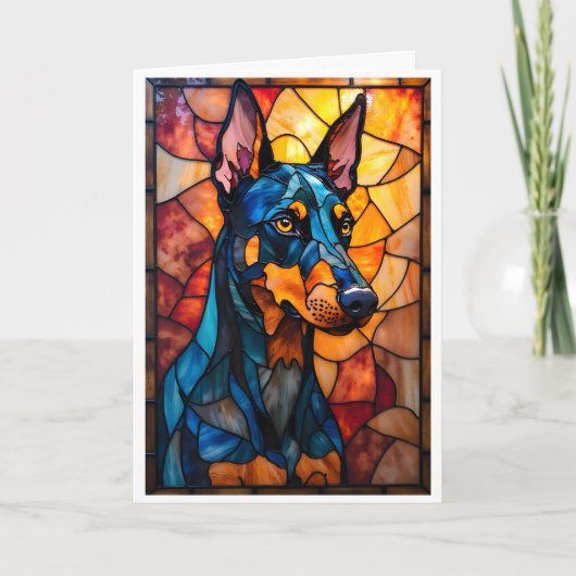 Carte Stained Glass Style Doberman Dog (Devant)