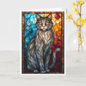 Carte Stained Glass Style Gray Cat (Fleur jaune)