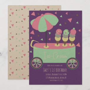 Carte Stand de glace confetti fête d'anniversaire violet