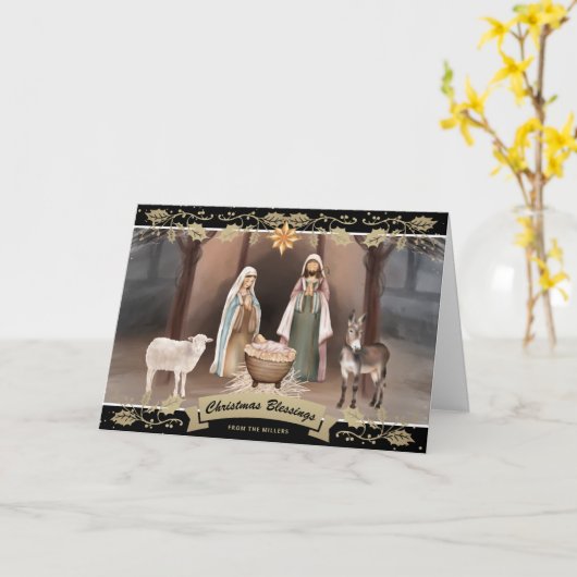 Carte Star of Bethlehem Nativity Scene Black Gold (Fleur jaune)
