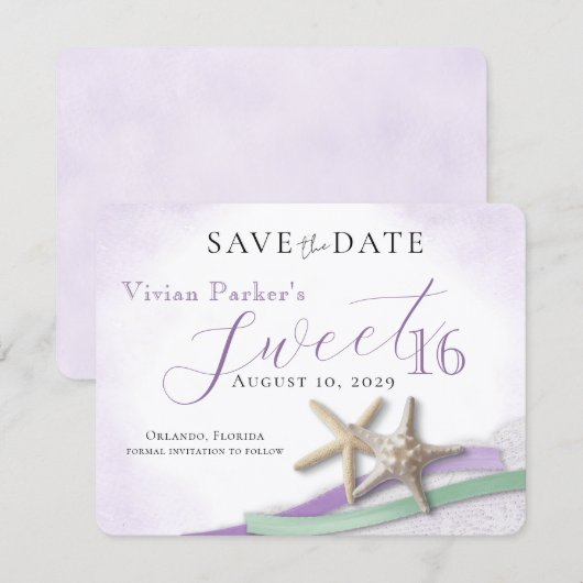 Carte Starfish Lace Sweet 16 Save the Date (Devant / Derrière)