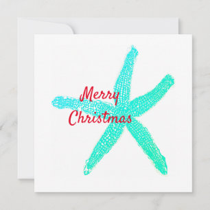 Carte Starfish Motif Vert Bleu Rouge Joyeux Noël