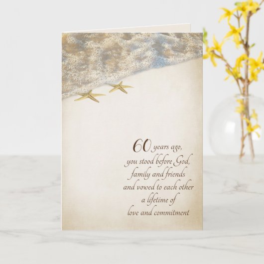 Carte Starfish On Beach pour le 60e anniversaire (Fleur jaune)