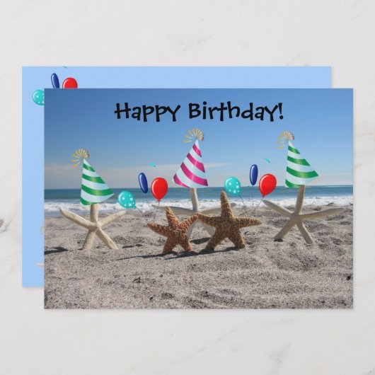 Carte Starfish on the Beach Flat Birthday Card (Devant / Derrière)
