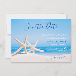 Carte Starfish on the Beach Sand Sauvez la date