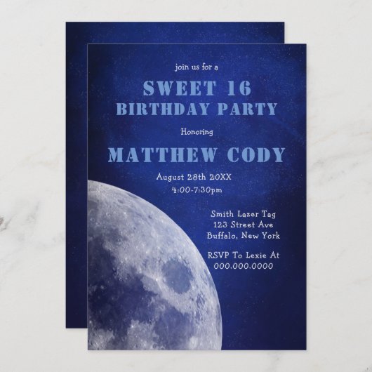Carte Starry Galaxy Moon Sweet 16 Anniversaire (Devant / Derrière)