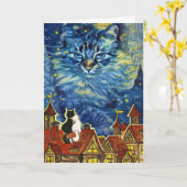 Carte Starry Night Cat Anniversary (Fleur jaune)