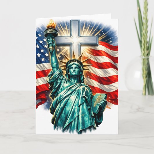 Carte Statue de la Liberté avec drapeaux et croix (Devant)