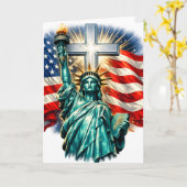 Carte Statue de la Liberté avec drapeaux et croix (Fleur jaune)