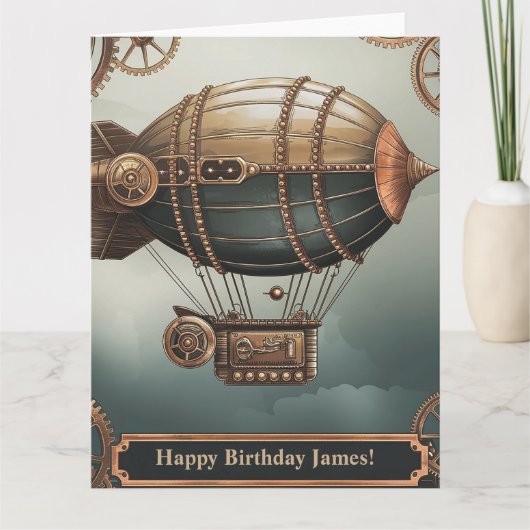 Carte Steampunk Airship Vintage Adventure Design (Devant)