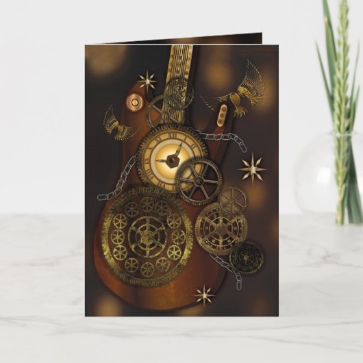 Carte Steampunk Anniversaire Grandson Metal Gears Guitar (Devant)
