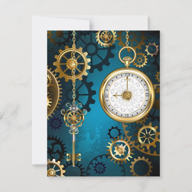 Carte Steampunk Arrière - plan turquoise avec Gears (Devant)