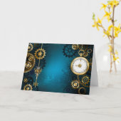 Carte Steampunk Arrière - plan turquoise avec Gears (Fleur jaune)