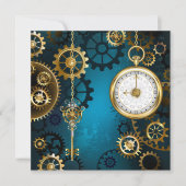 Carte Steampunk Arrière - plan turquoise avec Gears (Devant)