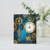 Carte Steampunk Arrière - plan turquoise avec Gears (Debout devant)