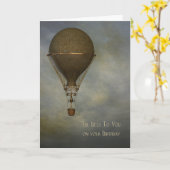 Carte Steampunk, ballon à air chaud, anniversaire (Fleur jaune)