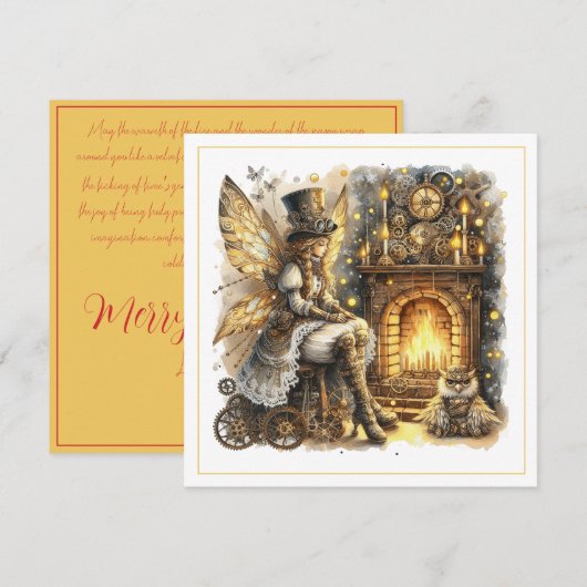 Carte Steampunk Christmas – Fairy by the Fireplace (Devant / Derrière)