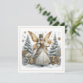 Carte Steampunk Christmas – Golden Fairy in Snowy Forest (Debout devant)
