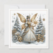 Carte Steampunk Christmas – Golden Fairy in Snowy Forest (Devant)