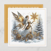 Carte Steampunk Christmas – Golden Fairy with Snowflake  (Devant / Derrière)