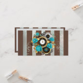 Carte Steampunk Clock and Turquoise Roses on Striped (Devant/Arrière en situation)