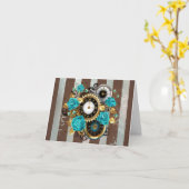 Carte Steampunk Clock and Turquoise Roses on Striped (Fleur jaune)