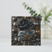 Carte Steampunk Gothique noir Rose blanc (Debout devant)