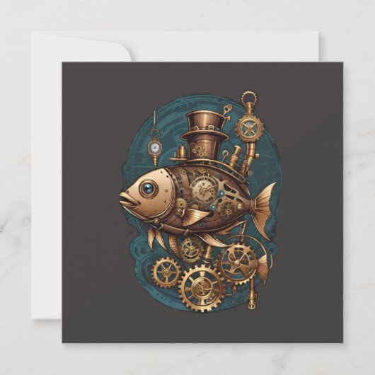 Carte Steampunk Poisson Vintage style rétro (Devant)