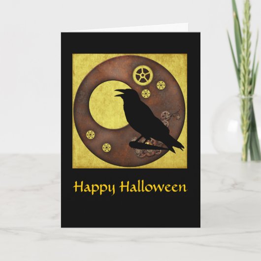 Carte Steampunk Raven Halloween Greeting Card (Devant)