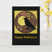 Carte Steampunk Raven Halloween Greeting Card (Fleur jaune)