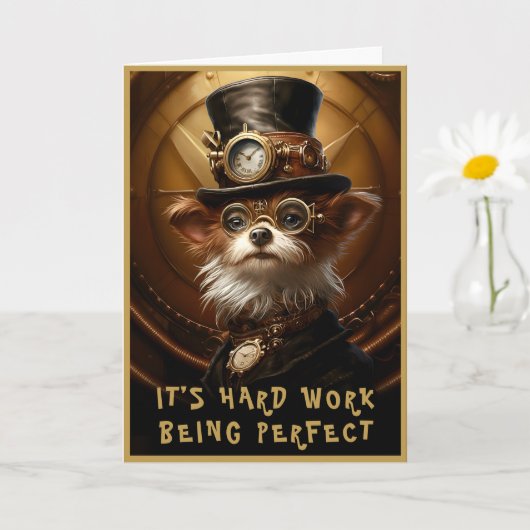 Carte Steampunk Yorkie Chien Personnalisé Nom Salutation (Petite plante)