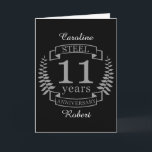Carte Steel Eleventh wedding anniversary 11 ans<br><div class="desc">Un design pour célébrer 11 ans de mariage. Ce design a un design couleur gris (acier) sur un arrière - plan noir. L'acier est le cadeau traditionnel pour cette occasion. Le texte dit acier 11 ans anniversaire. Un design romantique pour célébrer votre 11e année de mariage. Si vous voulez de...</div>