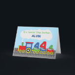 Carte Step Brother 4th Birthday Train coloré sur la voie<br><div class="desc">Il aura bientôt quatre ans,  votre frère pas à pas. Ce serait donc une excellente idée pour vous de commander une copie de cette carte dès maintenant afin que vous puissiez éviter la ruée et être en mesure de lui donner ceci dès que la célébration commence.</div>