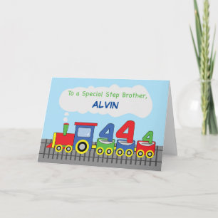 Carte Step Brother 4th Birthday Train coloré sur la voie