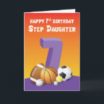 Carte Step Daughter 7e Anniversaire Sports Balls<br><div class="desc">C'est inspirant de savoir que votre belle fille va se lancer dans le sport. En guise d'encouragement,  vous devriez vous préparer avec cette carte de sport colorée à donner pour son 7ème anniversaire qui aura bientôt lieu.</div>