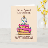 Carte Step Daughter 9th Birthday, 9 on Sweet Pink Cake (Fleur jaune)