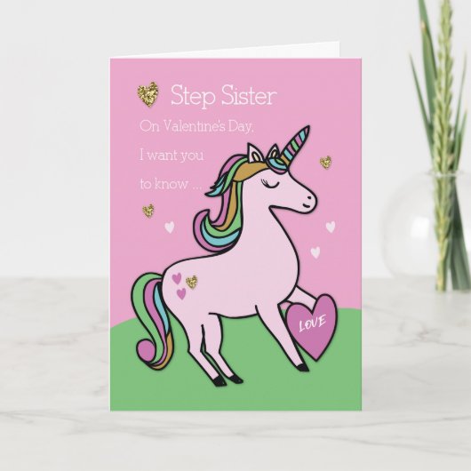 Carte Step Sister Magical Unicorn Saint Valentin (Devant)