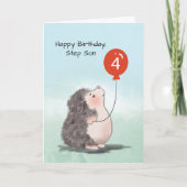 Carte Step Son 4e anniversaire mignon Hérisson avec ball (Devant)