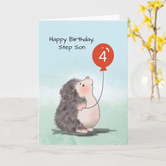 Carte Step Son 4e anniversaire mignon Hérisson avec ball (Fleur jaune)