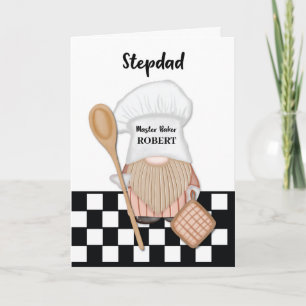 Carte Stepdad Anniversaire Whimsical Gnome Baker Baking