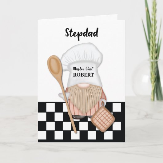 Carte Stepdad Anniversaire Whimsical Gnome Chef Cuisine (Devant)