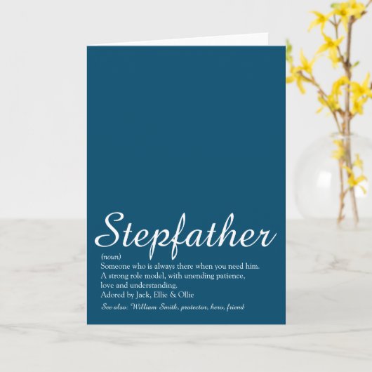 Carte Stepfather Stepdad Définition Script Blue Fun (Fleur jaune)
