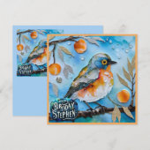 Carte STEPHEN ~ Joyeux anniversaire ~ Oiseau dans l'arbr (Devant / Derrière)