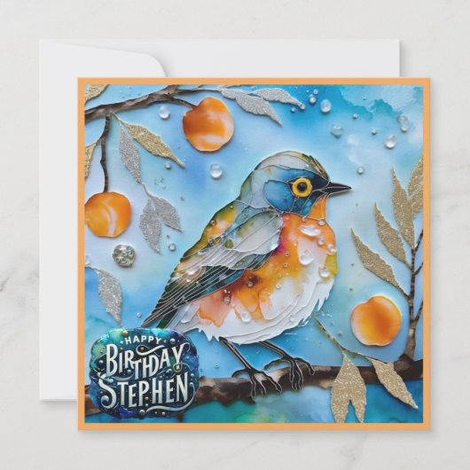 Carte STEPHEN ~ Joyeux anniversaire ~ Oiseau dans l'arbr (Devant)