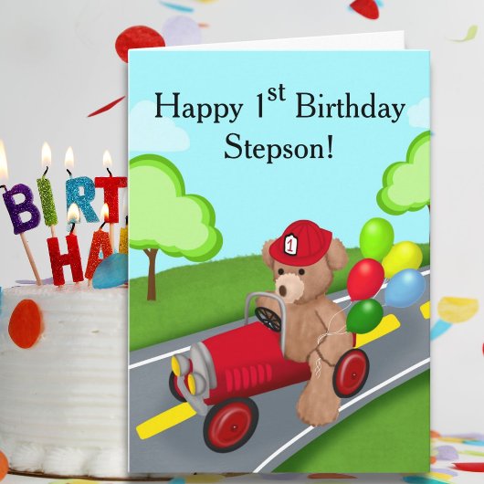 Carte Stepson Happy 1er Anniversaire Teddy Bear Camion