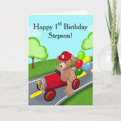 Carte Stepson Happy 1er Anniversaire Teddy Bear Camion (Devant)