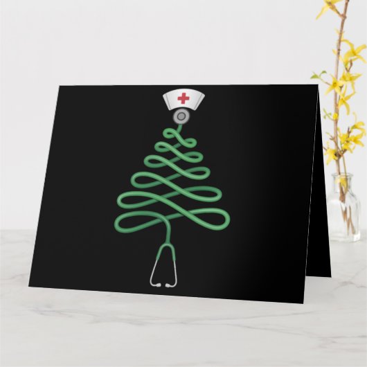 Carte Stethoscope Arbre de Noël Infirmière Scrub Xmas (Fleur jaune)